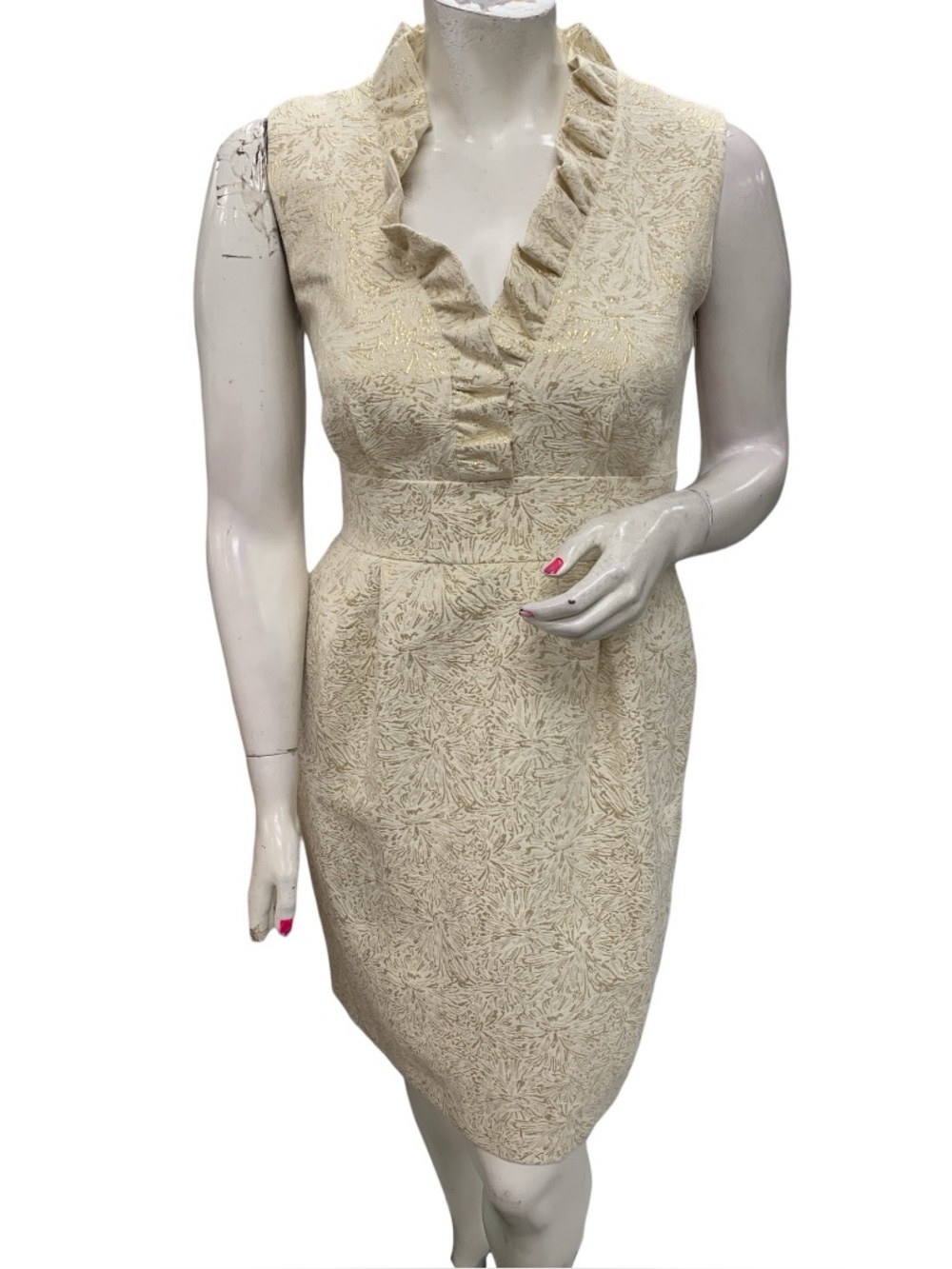 Jessica Howard Cream Ruffled V-Neck Mini Dress Size L